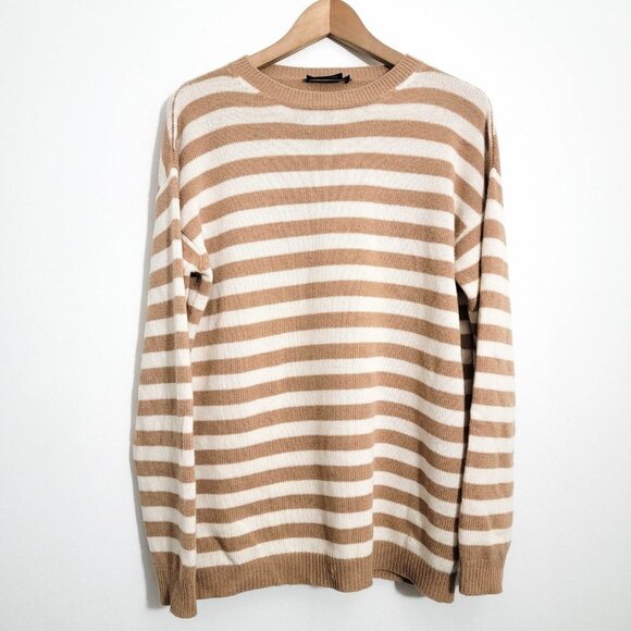 Prada Striped Tan and Cream Wool Cashmere Crewneck Sweater 42 6 - Picture 1 of 11